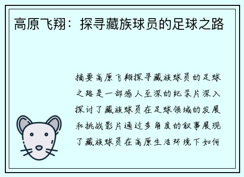 高原飞翔：探寻藏族球员的足球之路